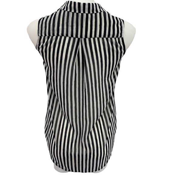 H&M Womens Top Blazer Combo Size 2 Black White Striped Chiffon Collar Blouse - Picture 5 of 11